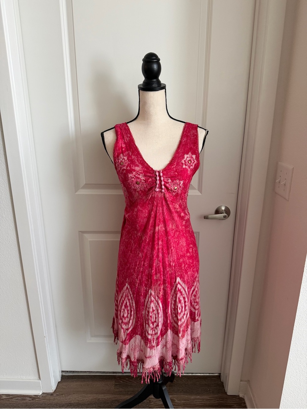 Shoreline Pink Red Beaded Lace-Trim Slip Dress